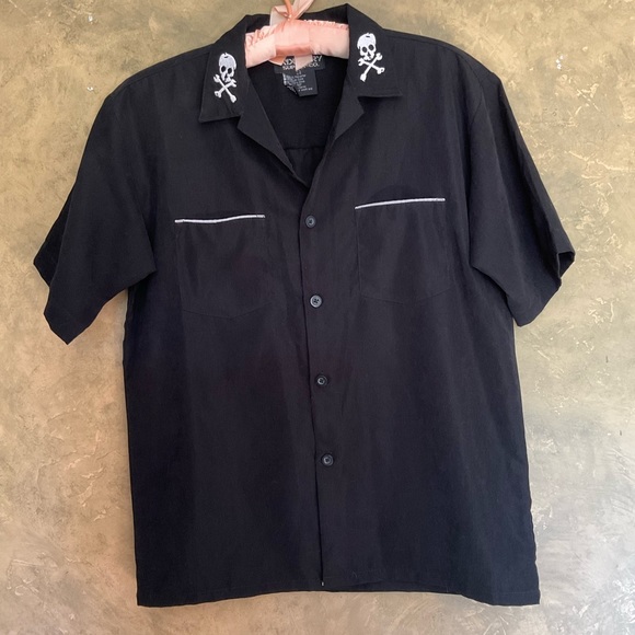 Tops - Vintage Y2K Industry Supply Co. Skull Punk Bowling Shirt